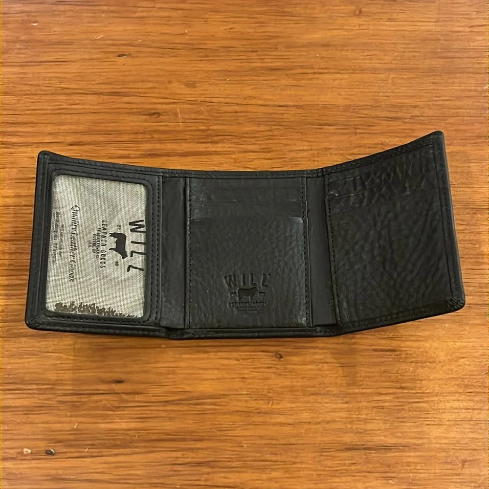 Will Leather Goods Trifold Black Leather Wallet ID Card Bill Slots